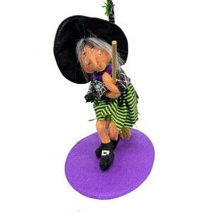 Annalee Doll Halloween 2012 Hag Witch on Broom Spiderweb Cape 301612